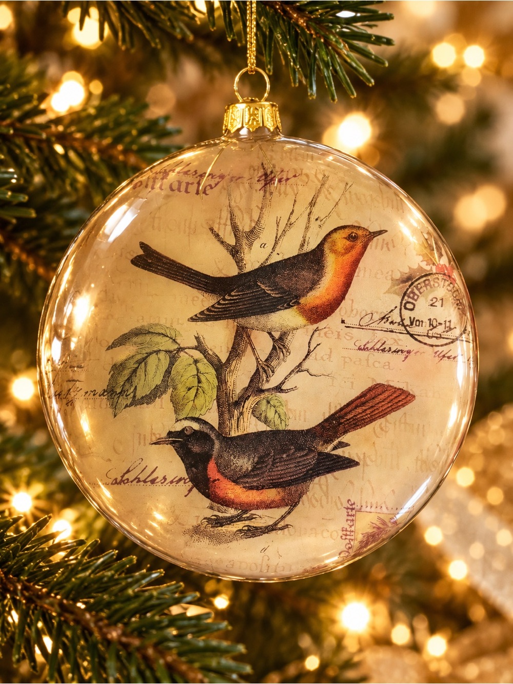 5” Vintage RAZ Imports European Robin Bird Glass Ornament